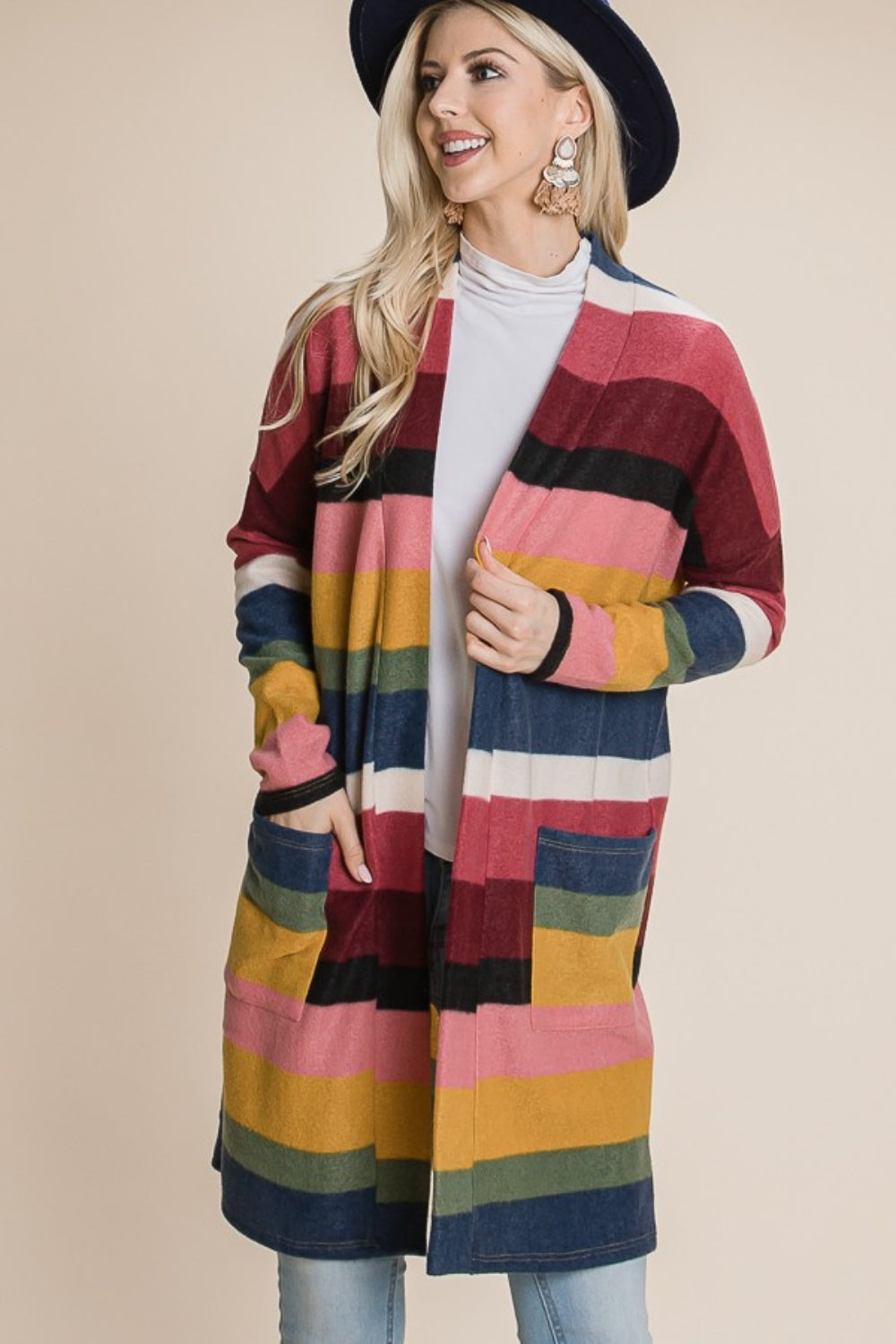 Tania | Color block stripe open front cardigan