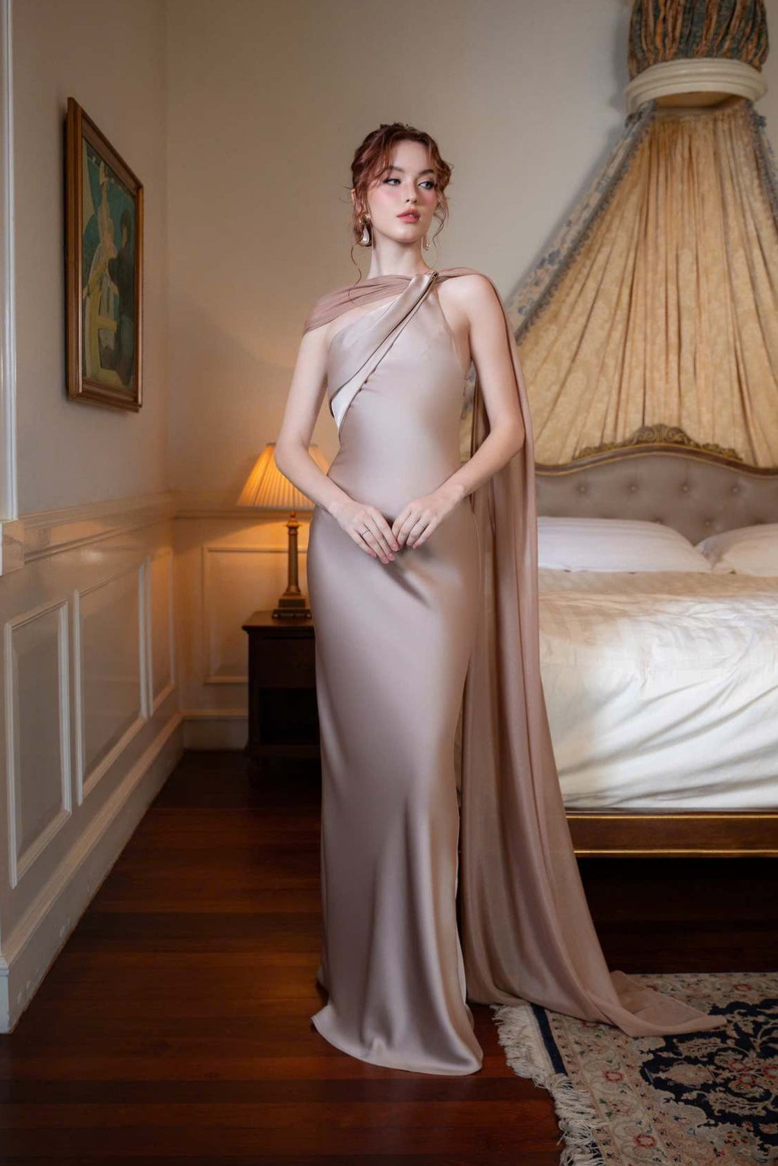 Satin Mermaid Slim Fit Elegant One Shoulder Solid Color Prom Dress
