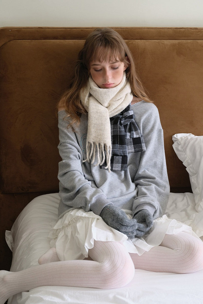 Wool Blend Plaid Patchwork Deconstructed Fringed Scarf