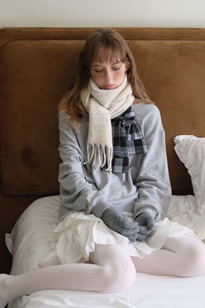 Wool Blend Plaid Patchwork Deconstructed Fringed Scarf