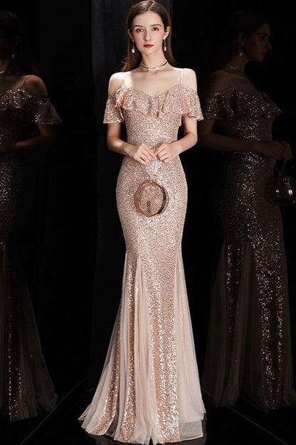 Off Shoulder Sequin Mesh Party Dress