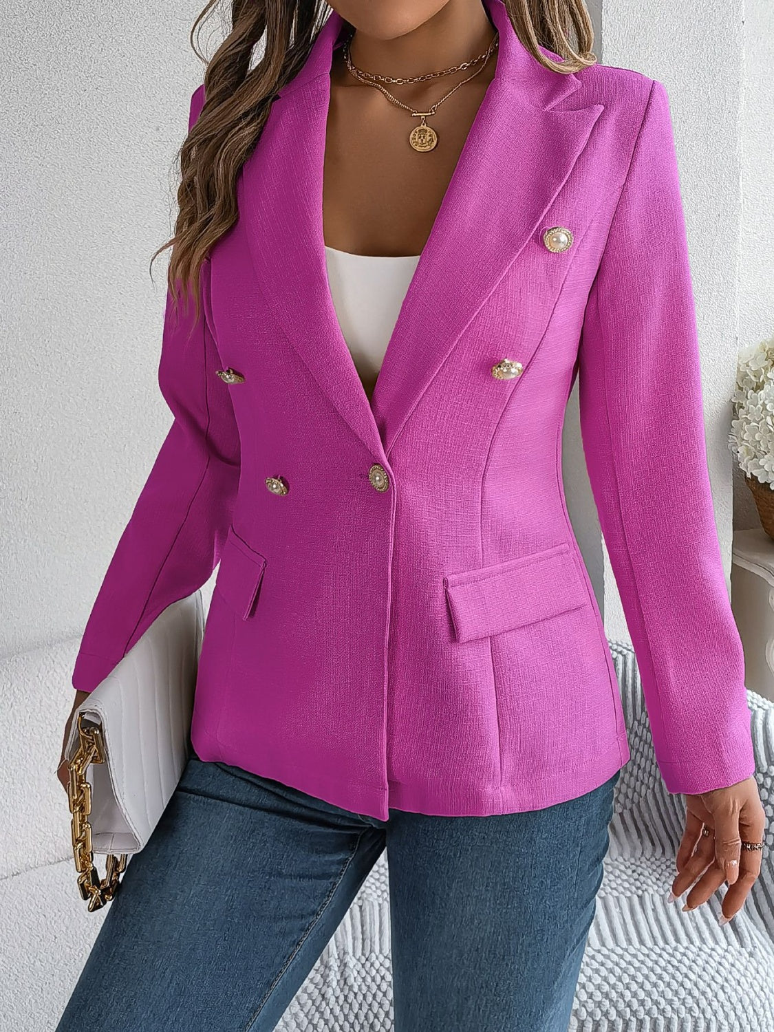 Simone | Long-sleeved blazer with decorative lapel collar and pocket flap