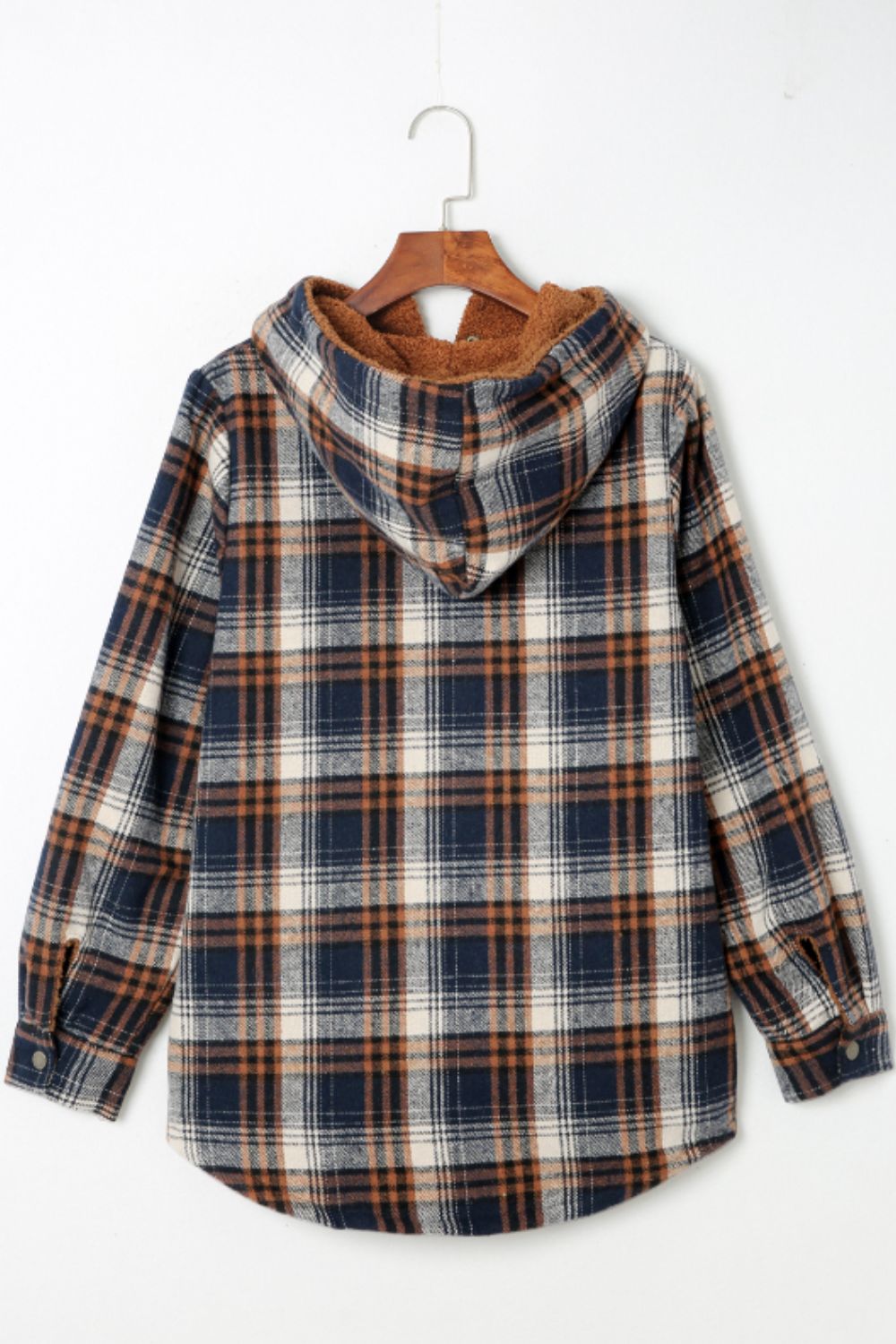 Brigida | Checked button down long sleeve hooded jacket