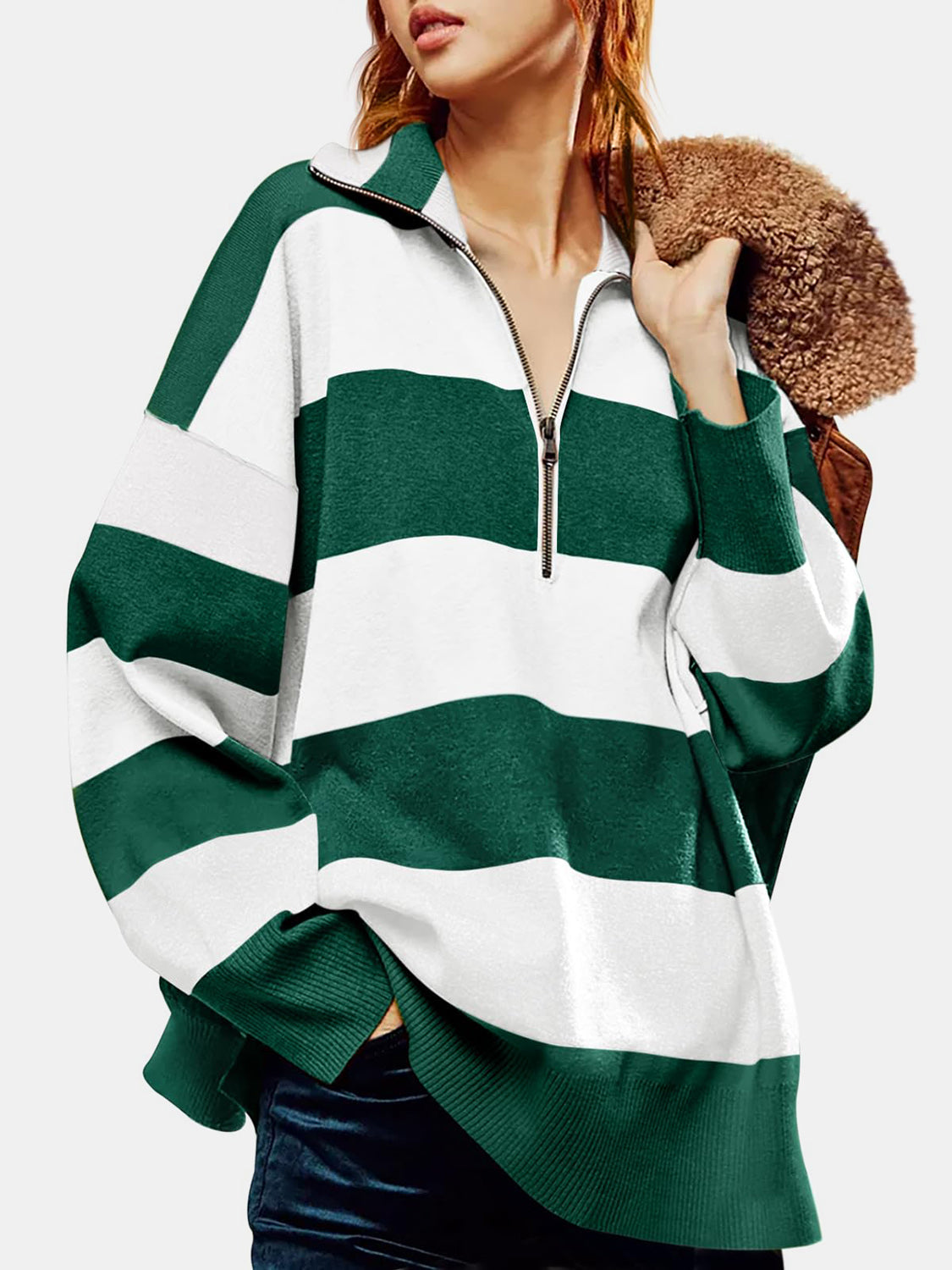 Lidia | Color block half zip sweater with long sleeves
