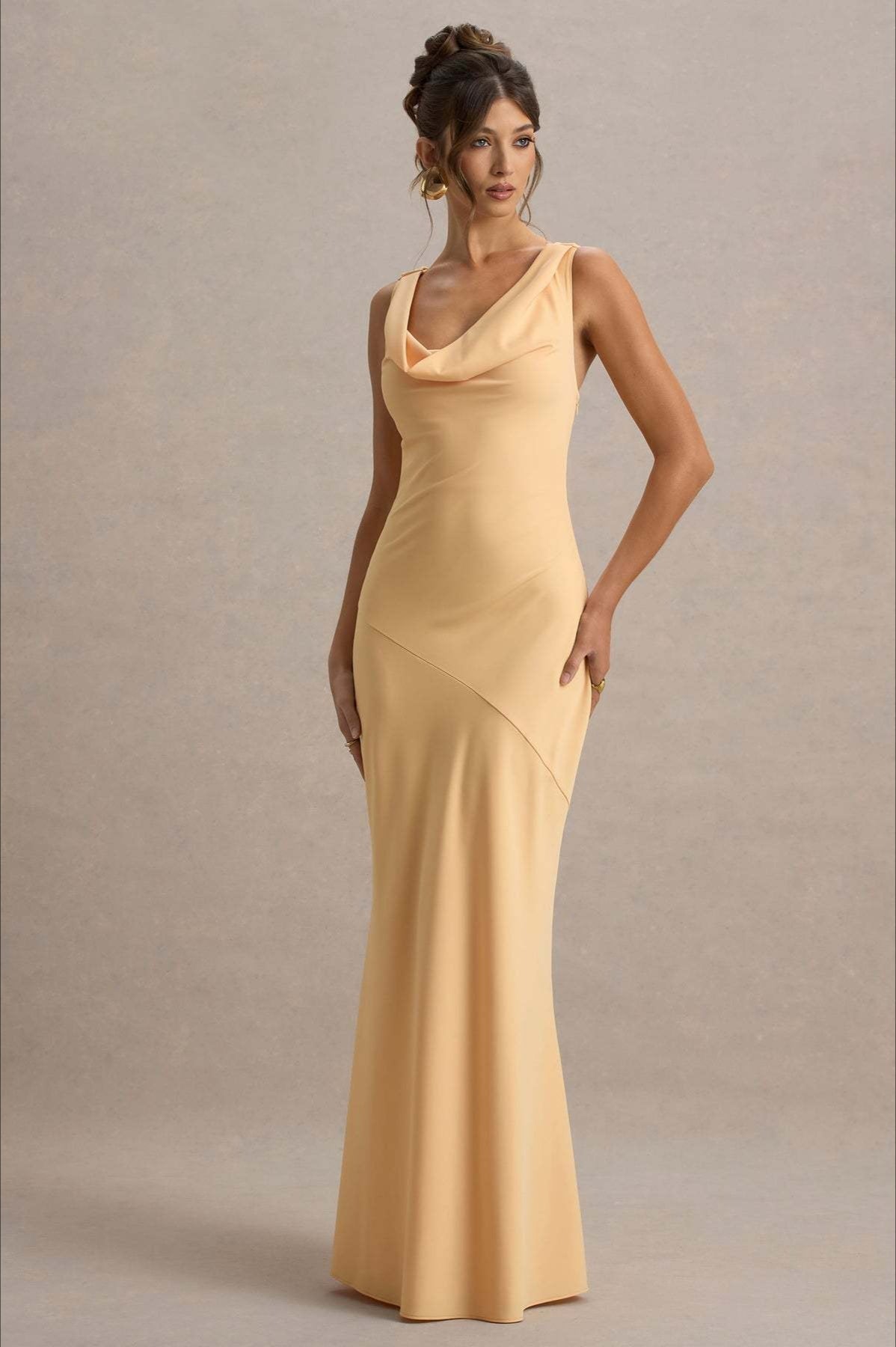 Satin Cowl Neck Fishtail Party Dress