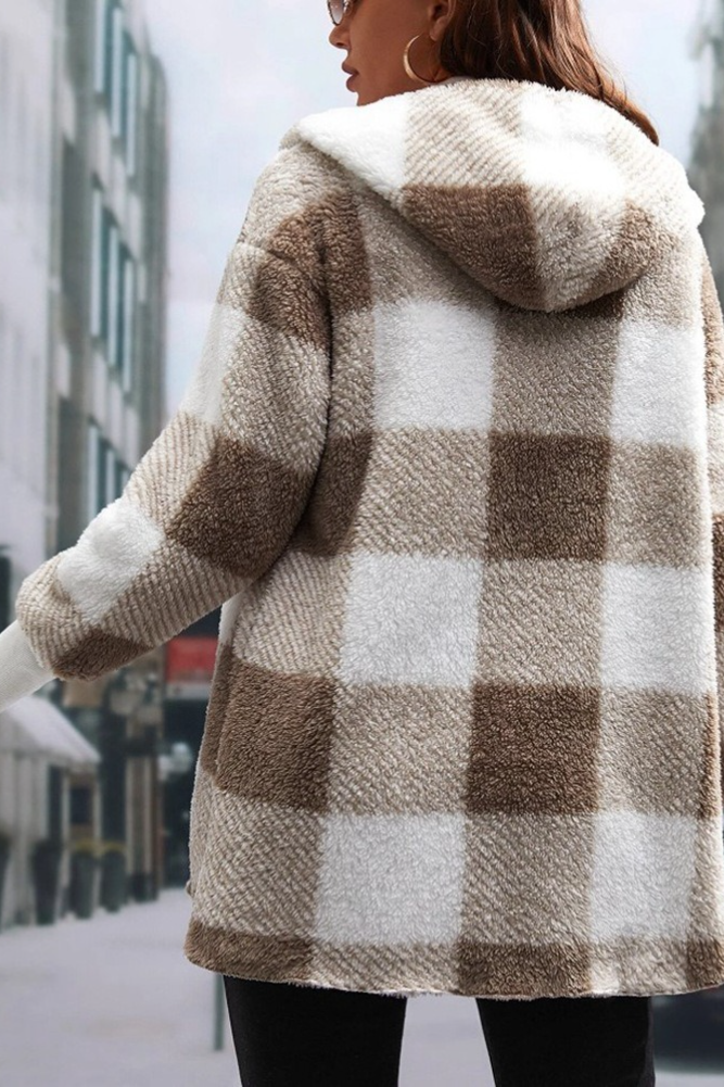 Loose Plaid Color Block Knit Cardigan Chic Coat