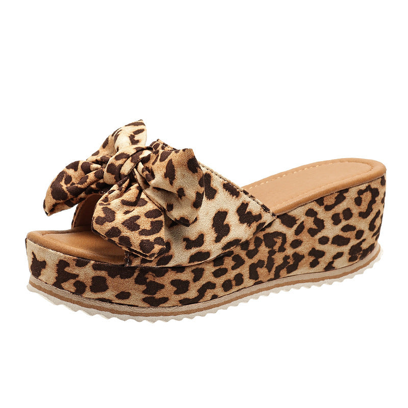 Rhiannon® | Fashion Bow Leopard Print Wedge Slippers