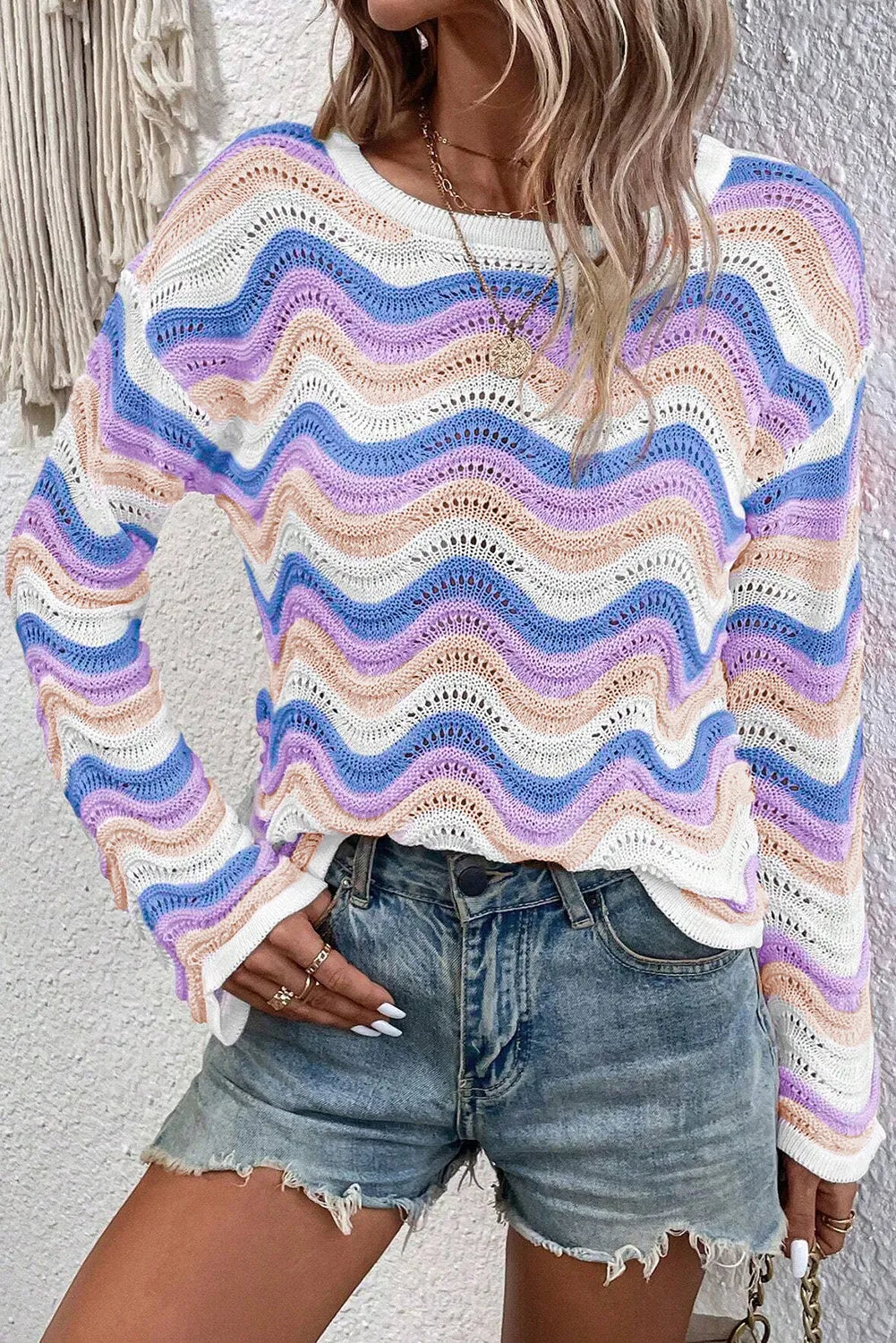 Elisa | Long-sleeved sweater with contrasting wavy stripe