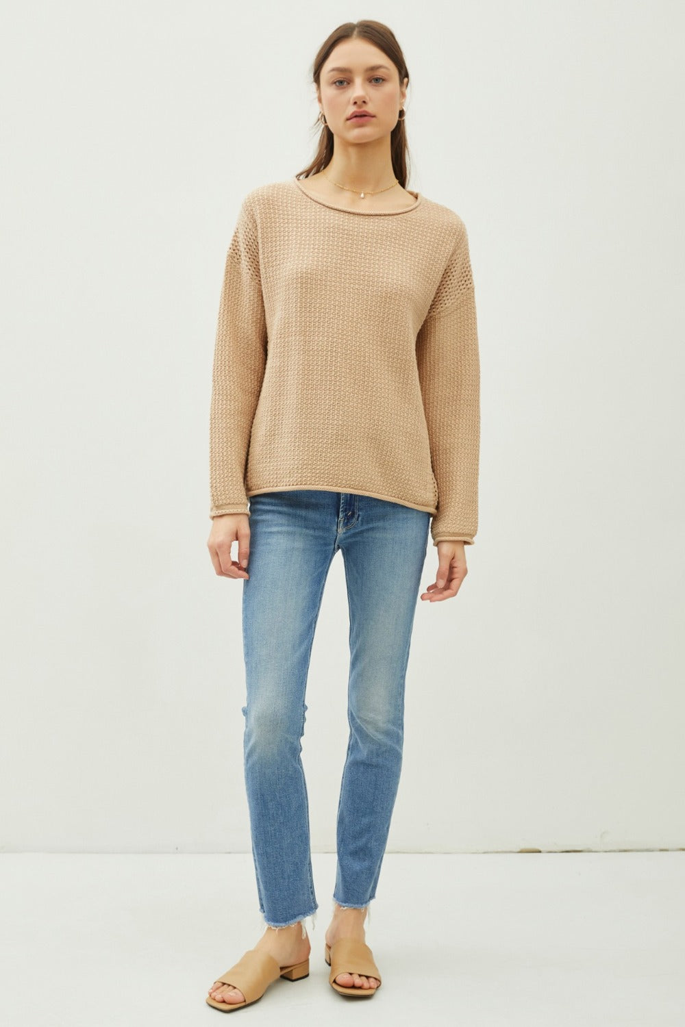 Eugenia | Be Cool Roll sweater with an openwork crew neck