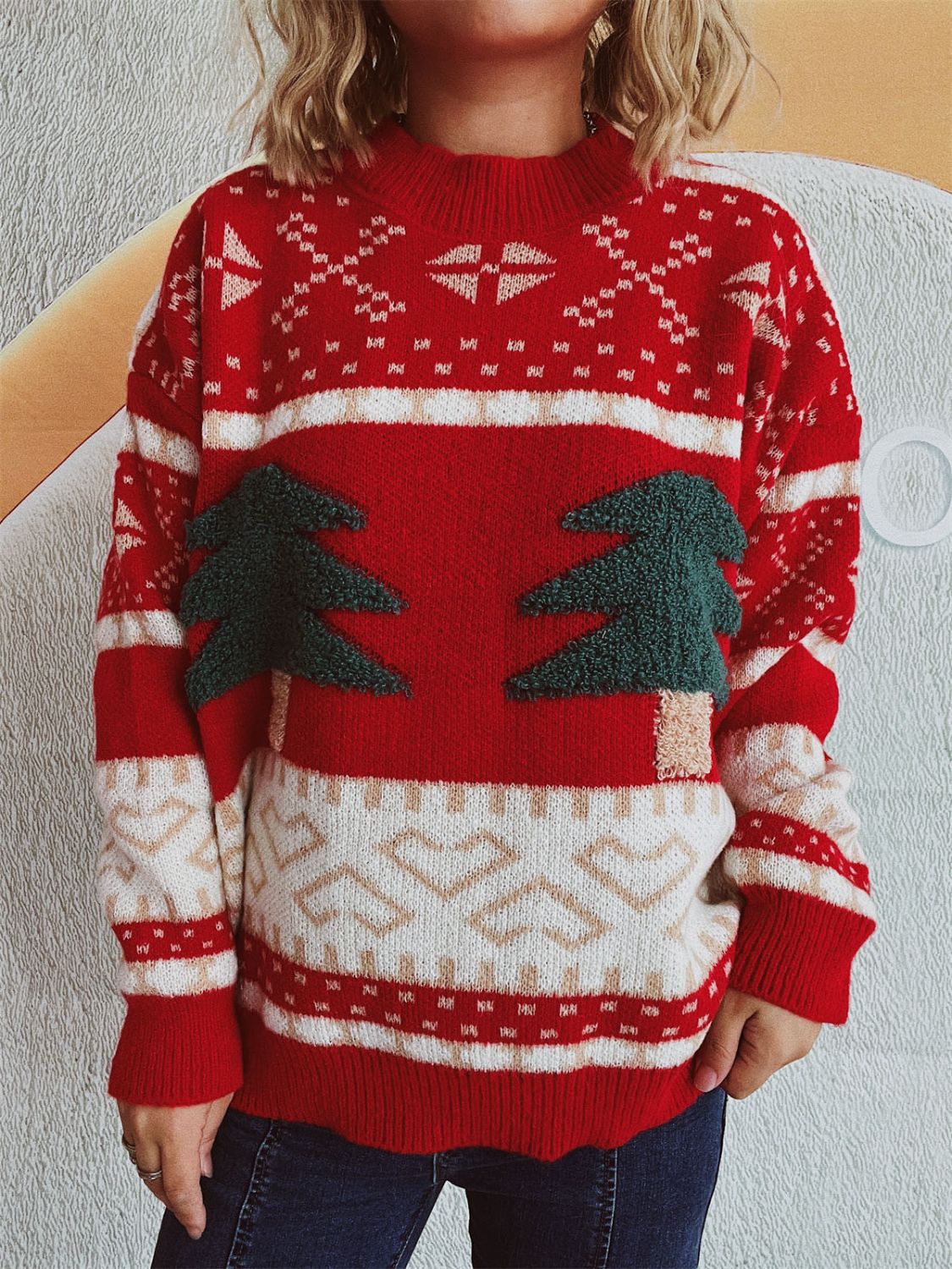 Annelies | Long-sleeved Christmas tree sweater with stand-up collar