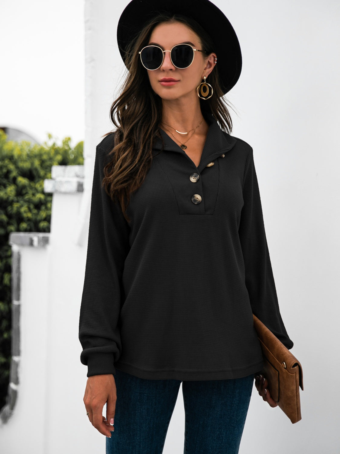 Renee | Half button t-shirt with long sleeves