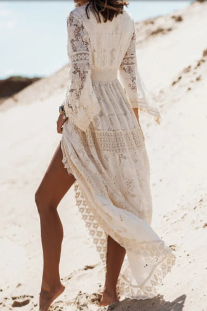 Lace V Neck Hollow Boho Dress