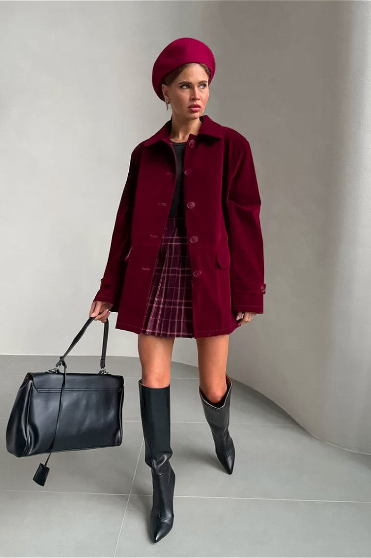 Solid Velvet Vintage Button Coat