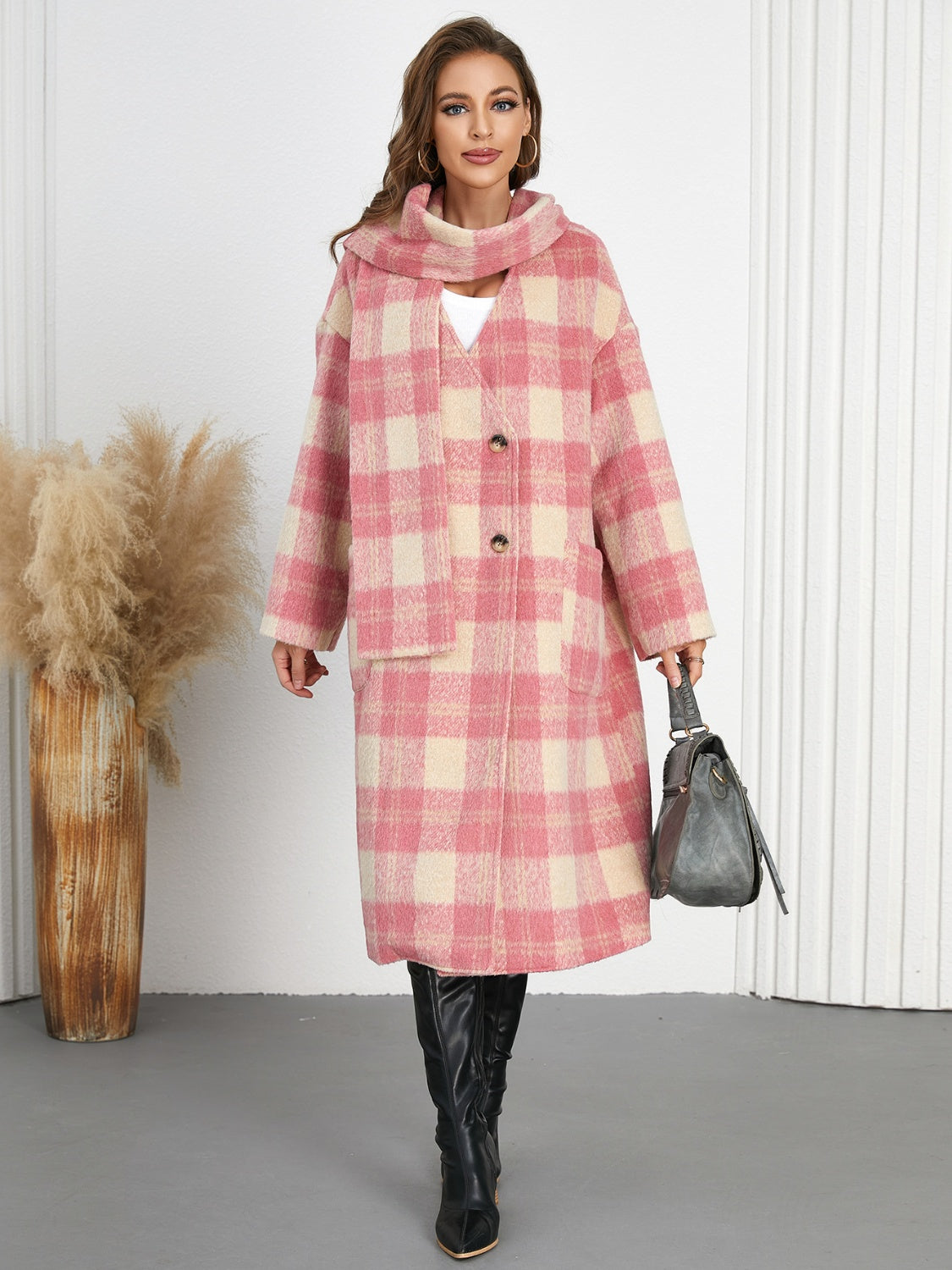 Rubí | Checked long sleeve button down coat
