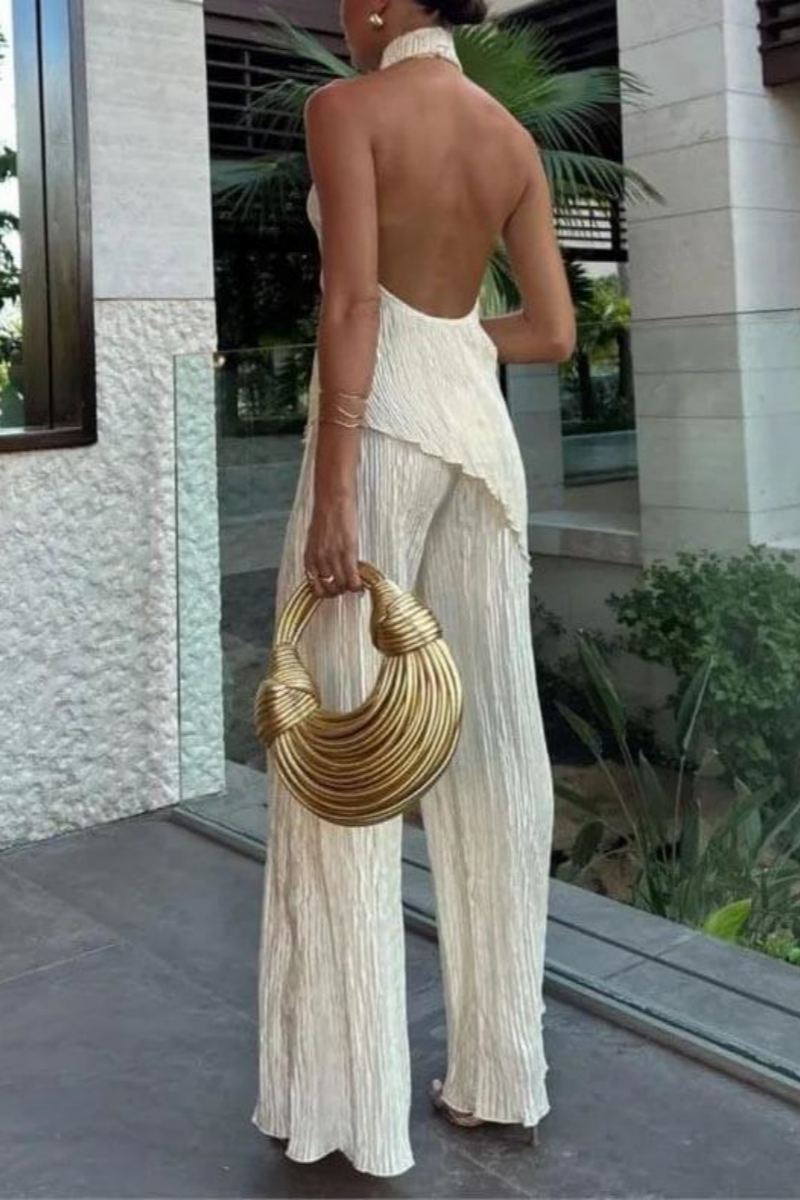 María José® | Sleeveless Halter Top With High Waist, Casual Wide Leg Pants Suit
