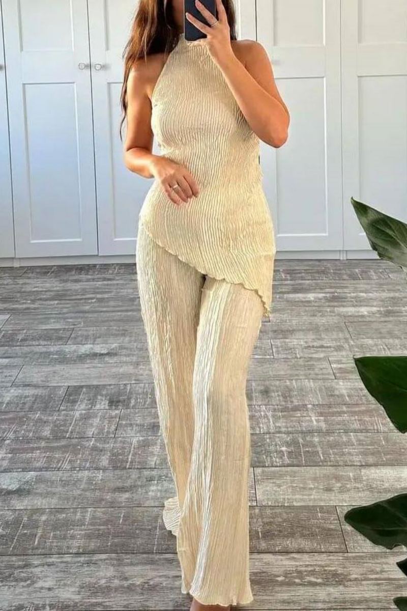 María José® | Sleeveless Halter Top With High Waist, Casual Wide Leg Pants Suit