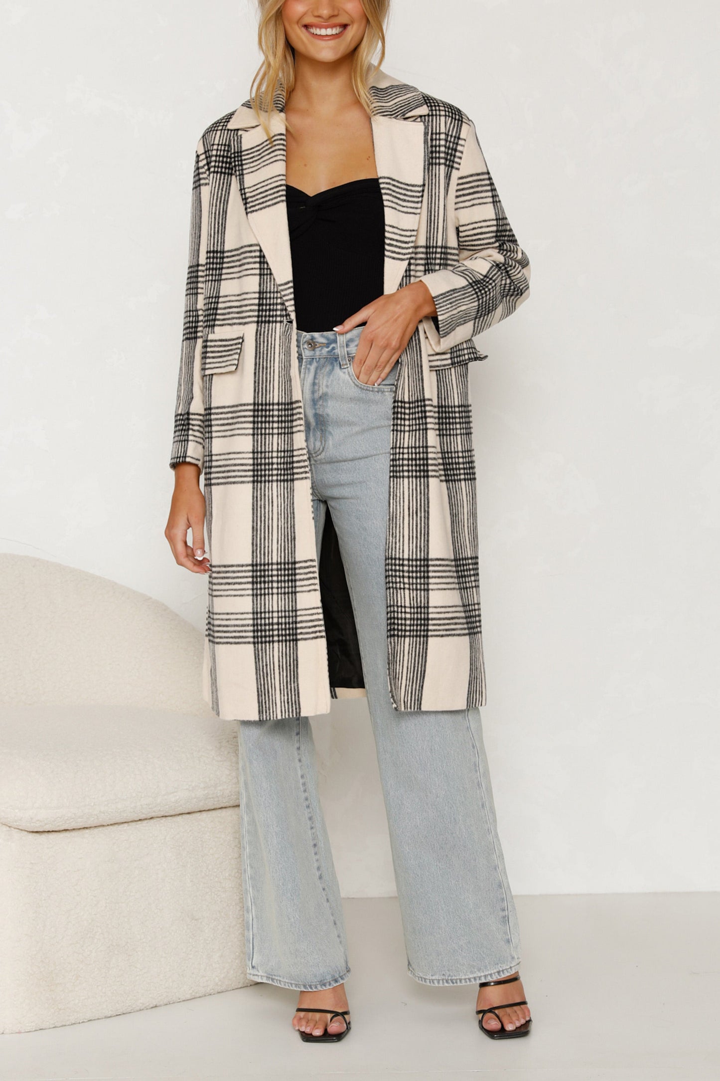 Rosalinda® | Long sleeve checked coat for women