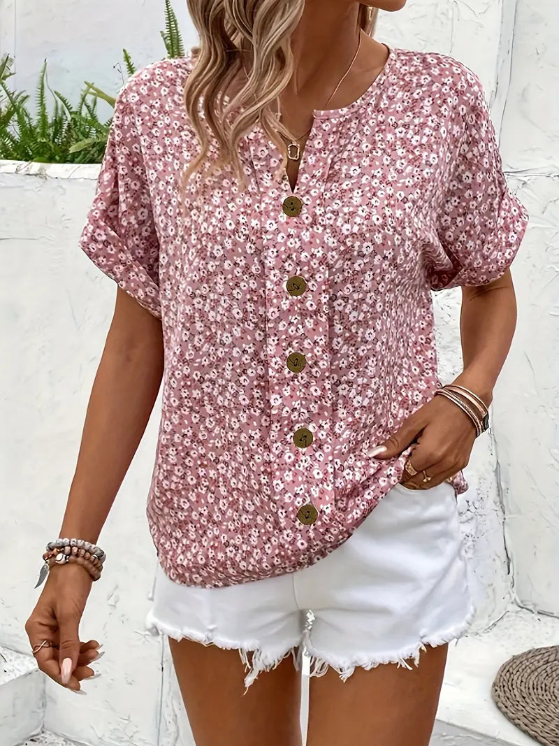Joanna | Casual Floral Button Front Summer Blouse