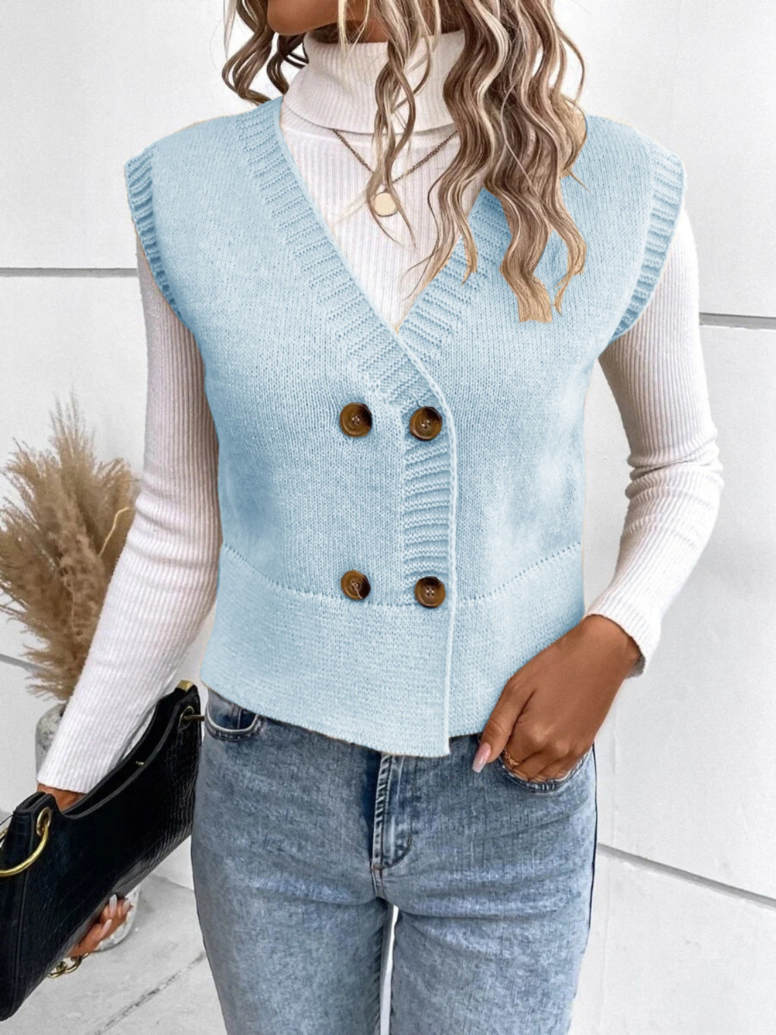 Stefanie | Full size button down V-neck sweater vest