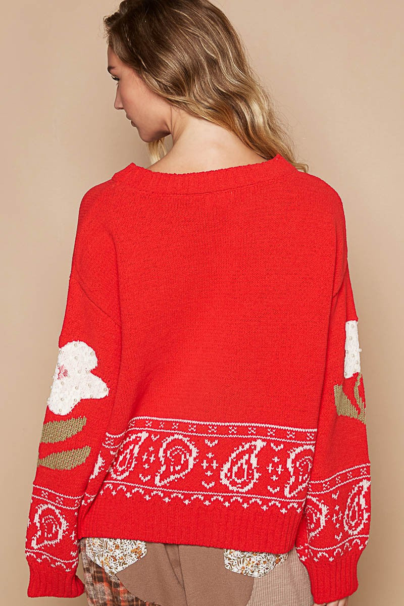 Daniela | POL long-sleeved sweater with floral lace patch