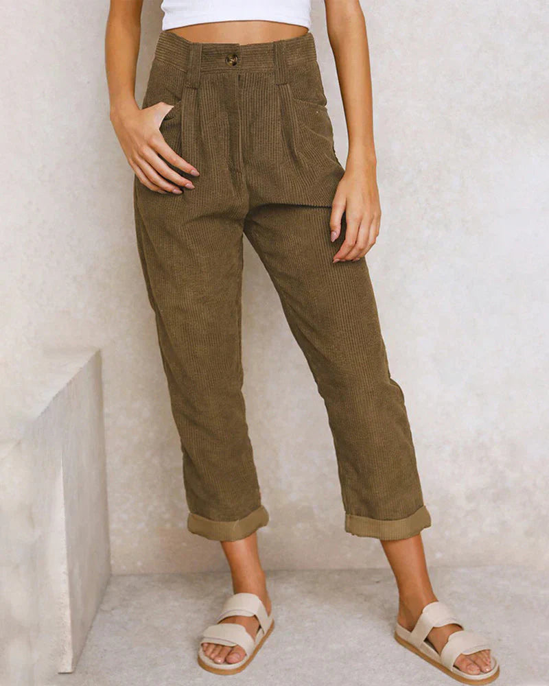 Fabiana® | High-Waisted Cotton Corduroy Pants