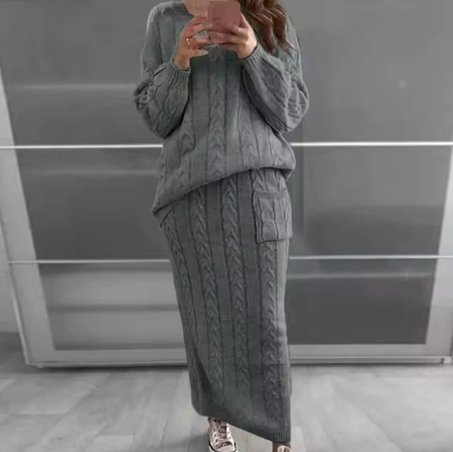 Ramona | Elegant set of knitted sweater and skirt