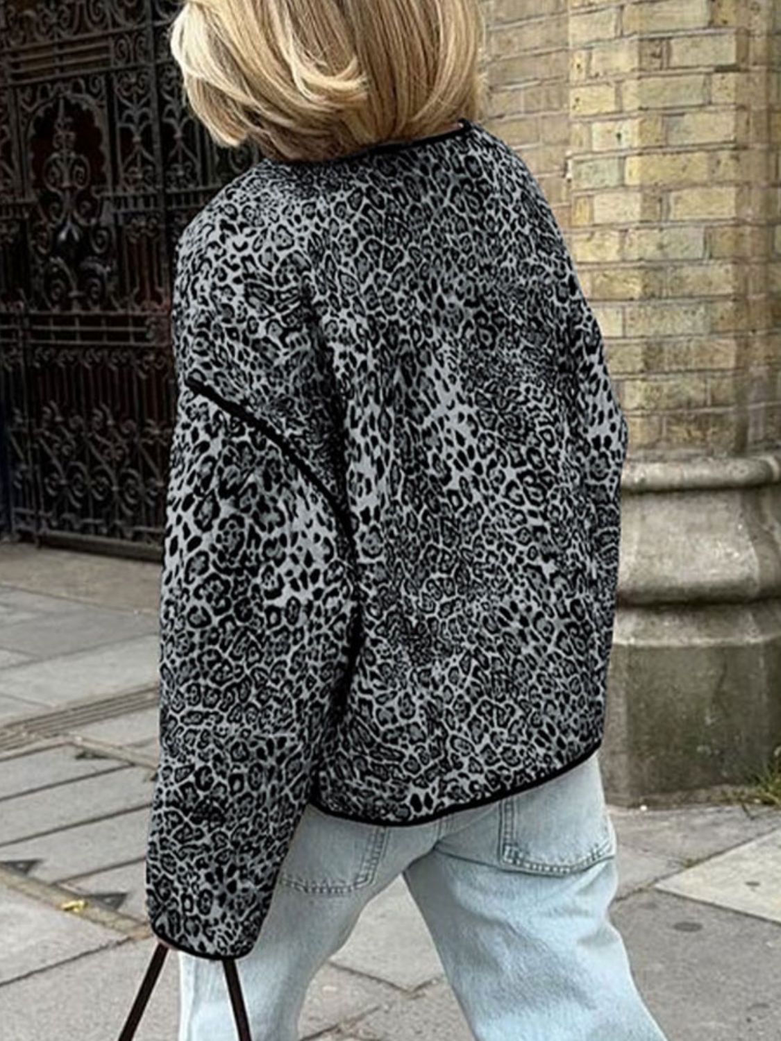 Fiona | Perfee leopard long sleeve open front jacket
