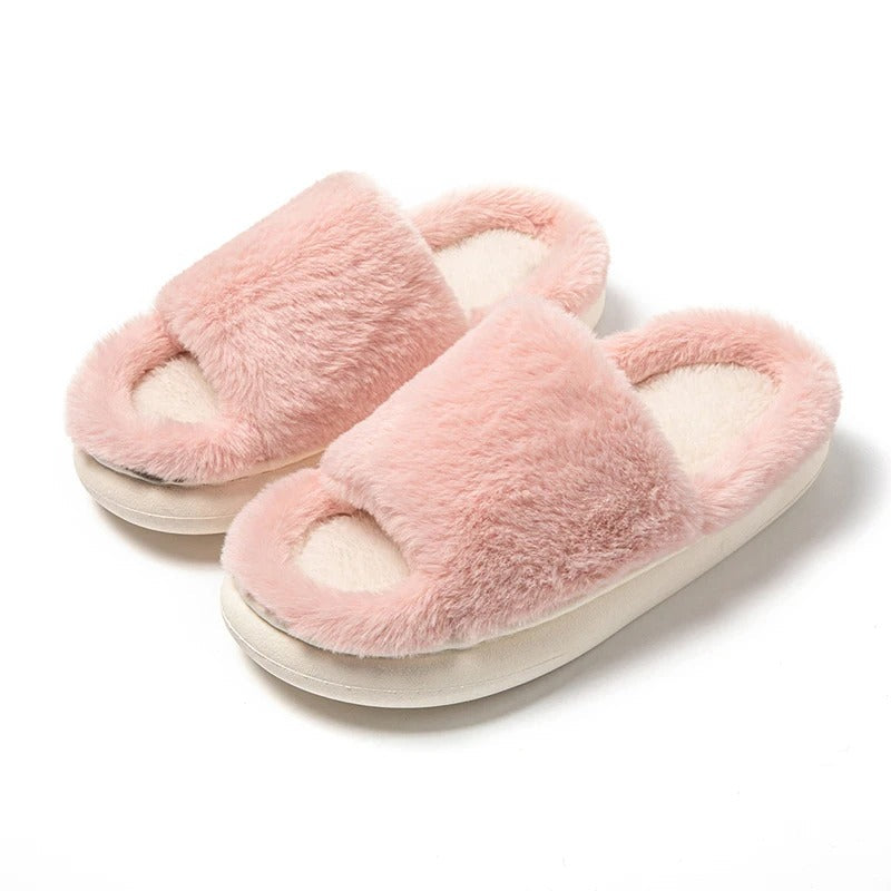 Gisela® | Fluffy peep toe slippers for women