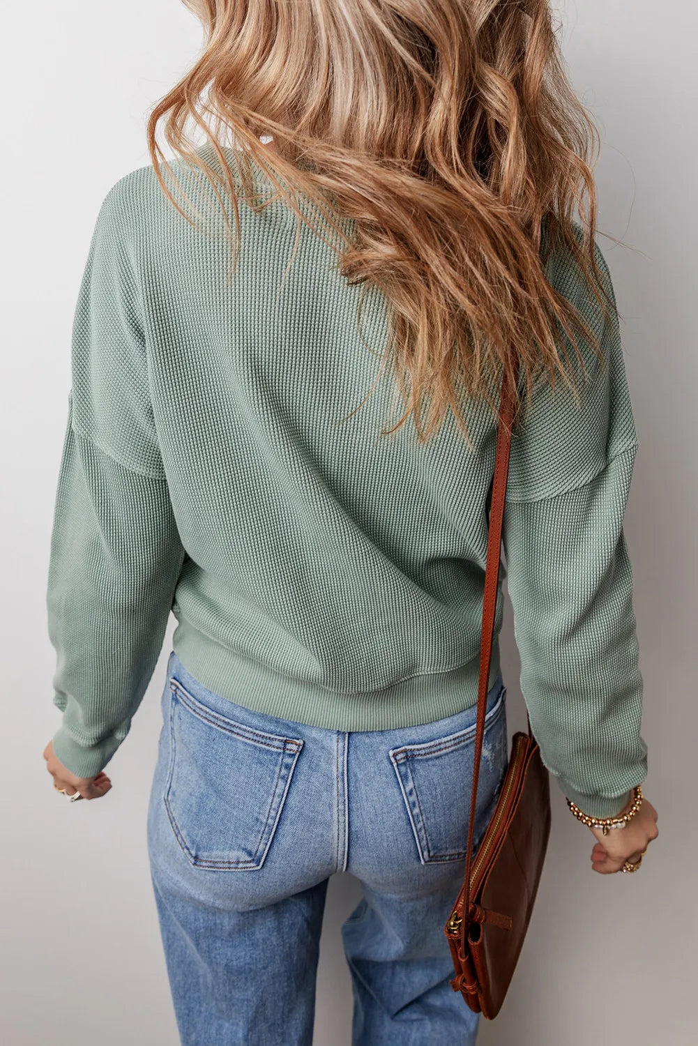 Avelina | Waffle knit top with long sleeves and dropped shoulders