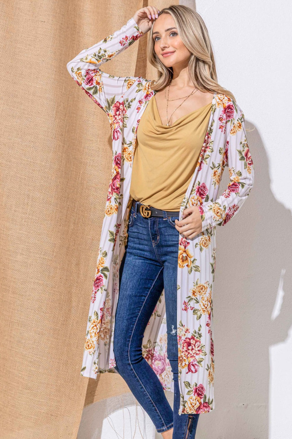 Petra | And the Why Floral Kimono open front longline cardigan