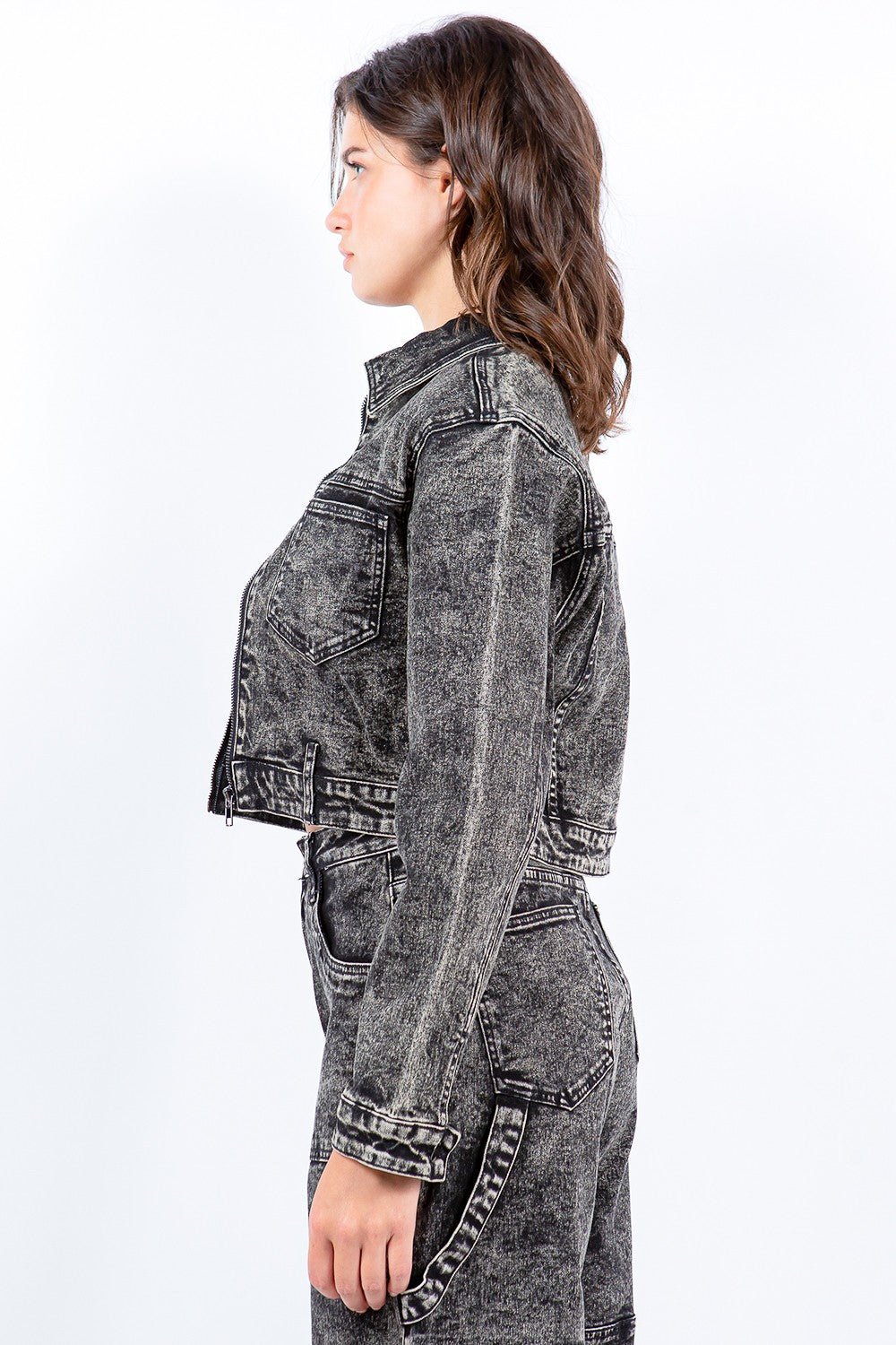 Pink | Overdyed bleached cropped zip jacket from American Bazi