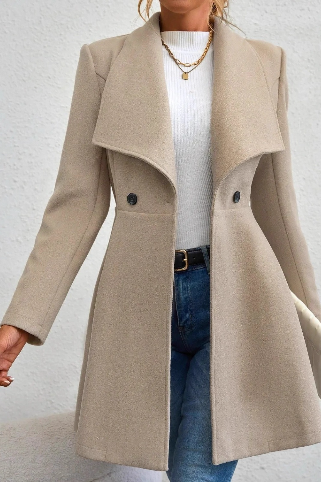 Solid Lapel Double-Breasted Thickened Wool Blend  Overcoat