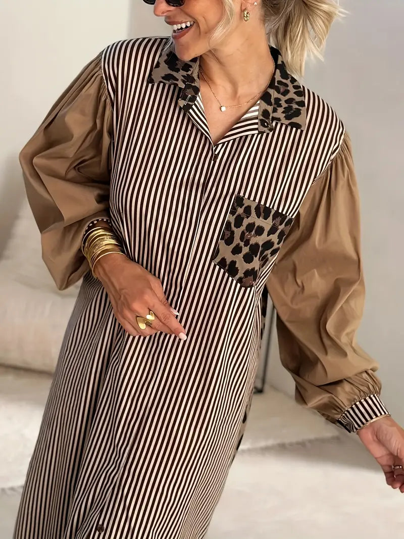 Rebecca® | Leopard Print Dress With Puff Sleeves