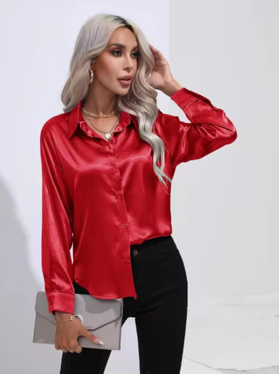 Eleanor® | Long Sleeve Satin Blouse