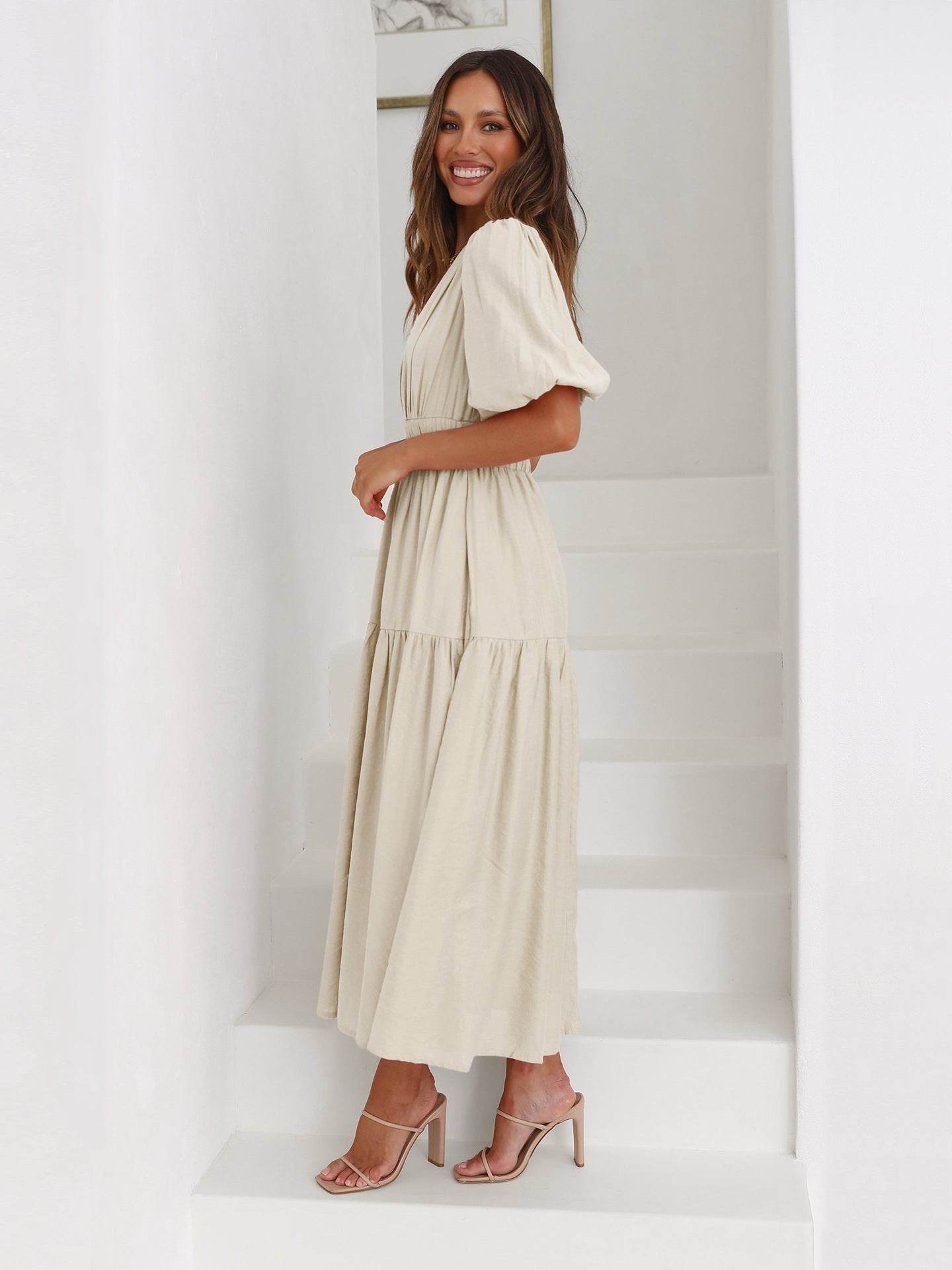 Nancy® | V-Neck Dress With Puff Sleeves