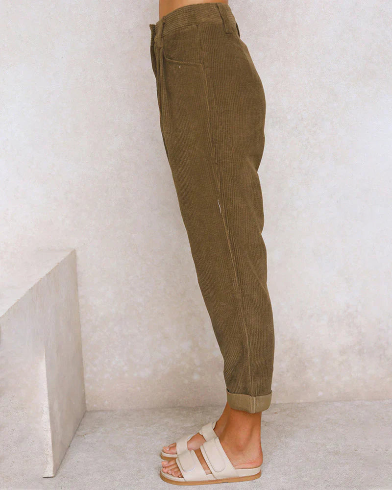 Fabiana® | High-Waisted Cotton Corduroy Pants