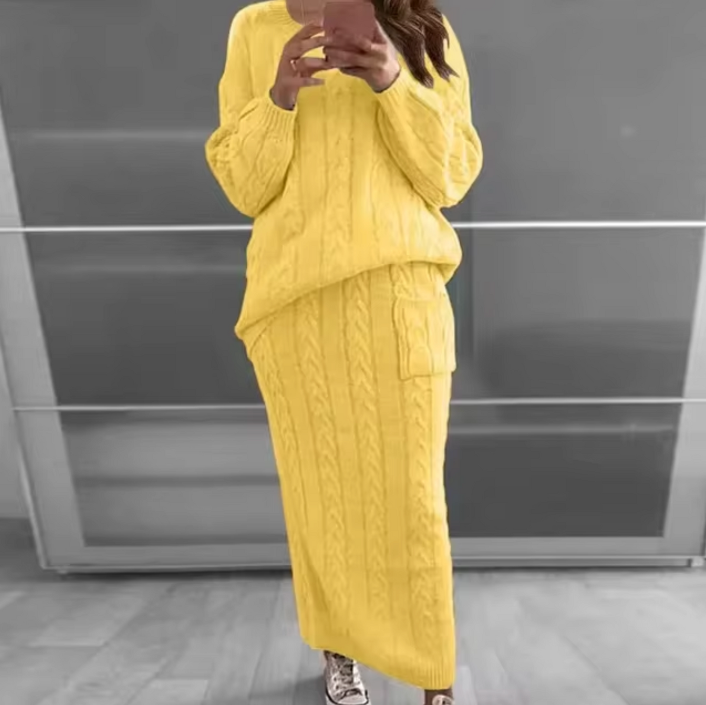 Ramona | Elegant set of knitted sweater and skirt