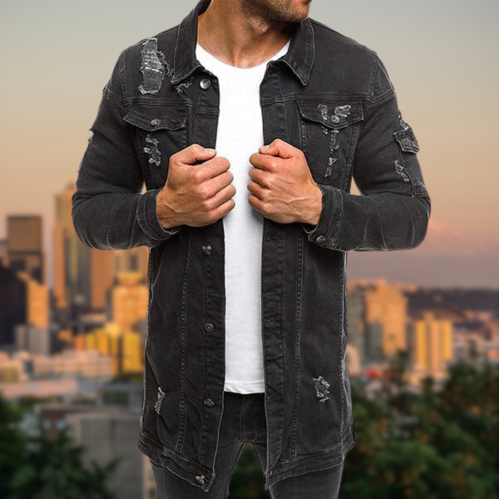 Romina | Mid-length ripped denim jacket