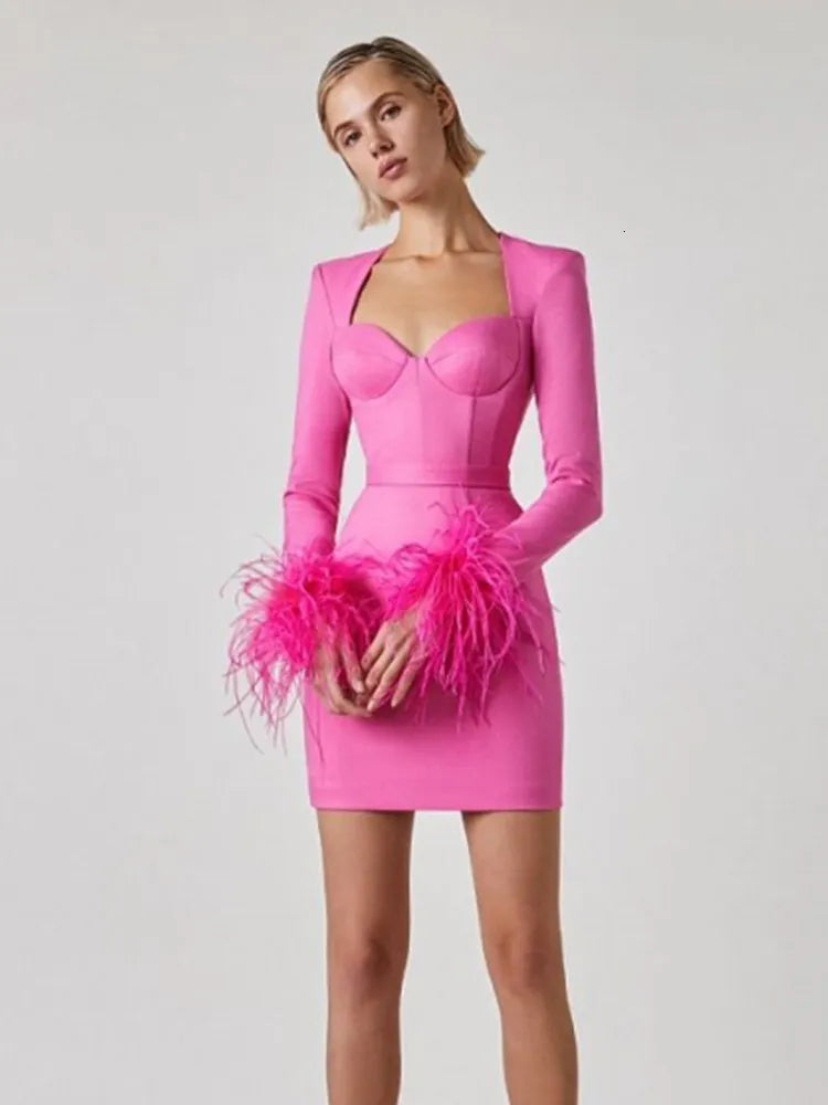 Violeta® | Women's Feather Bodycon Mini Dress