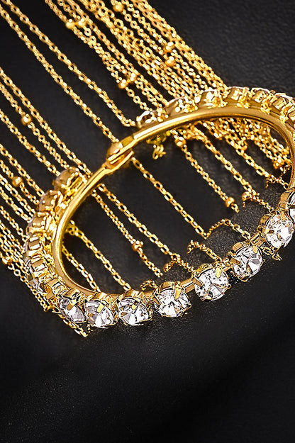 Full Rhinestone Copper Bead Tassel Bracelet