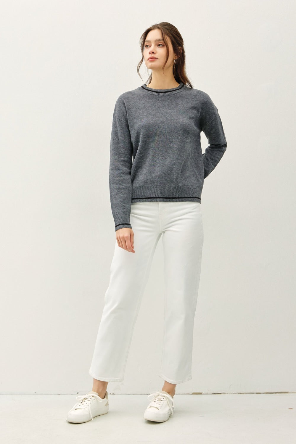Cecilia | Be Cool long-sleeved sweater with striped trim and crew neck