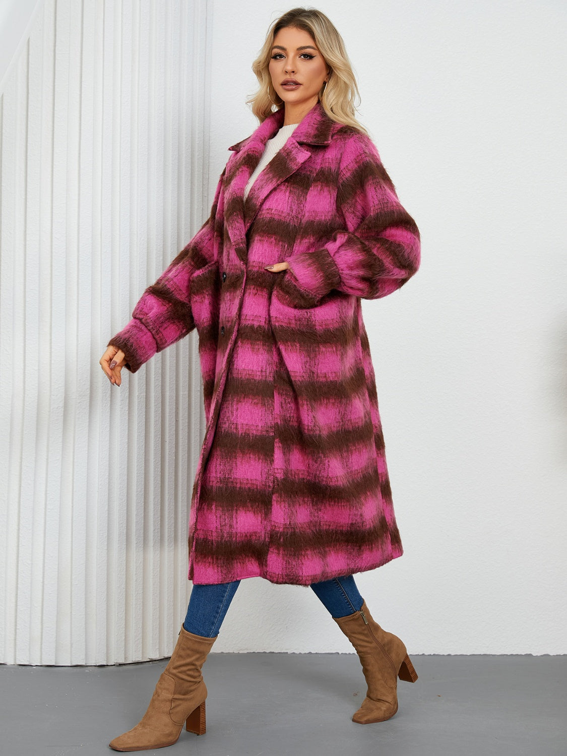 Rocio | Contrasting double breasted long sleeve coat
