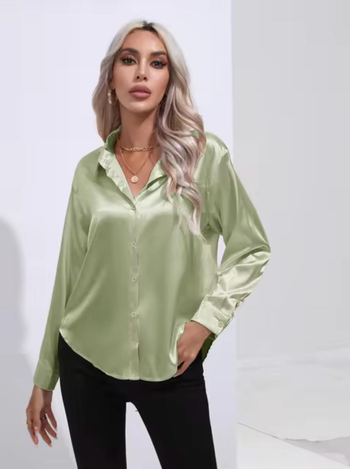 Eleanor® | Long Sleeve Satin Blouse