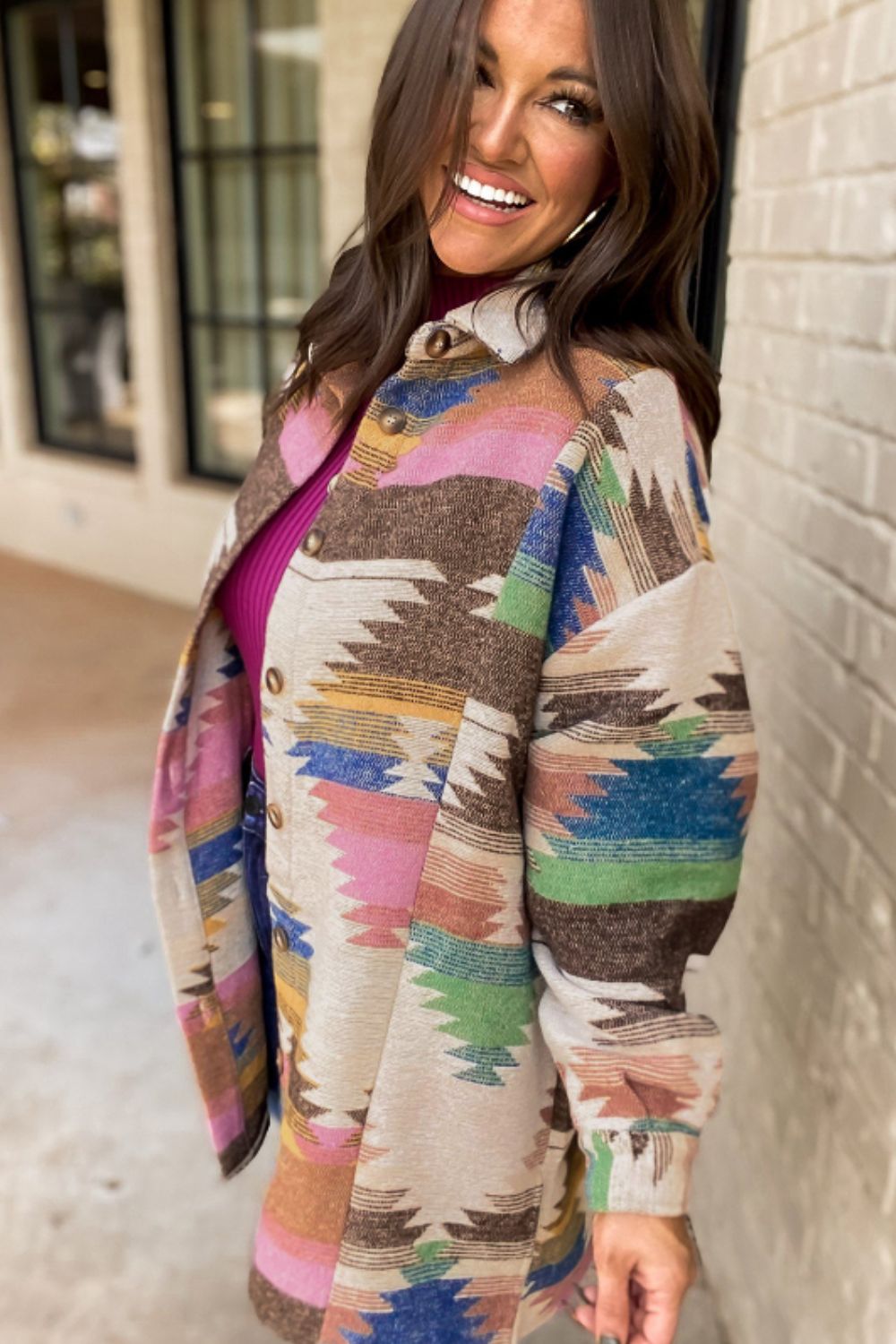Violeta | Geometric long sleeve button down jacket