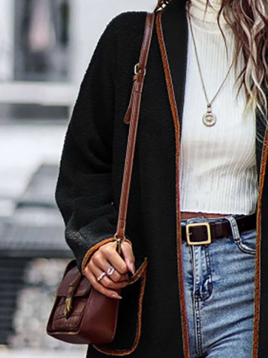 Claudia | Full size long sleeve coat with contrast trim and pockets