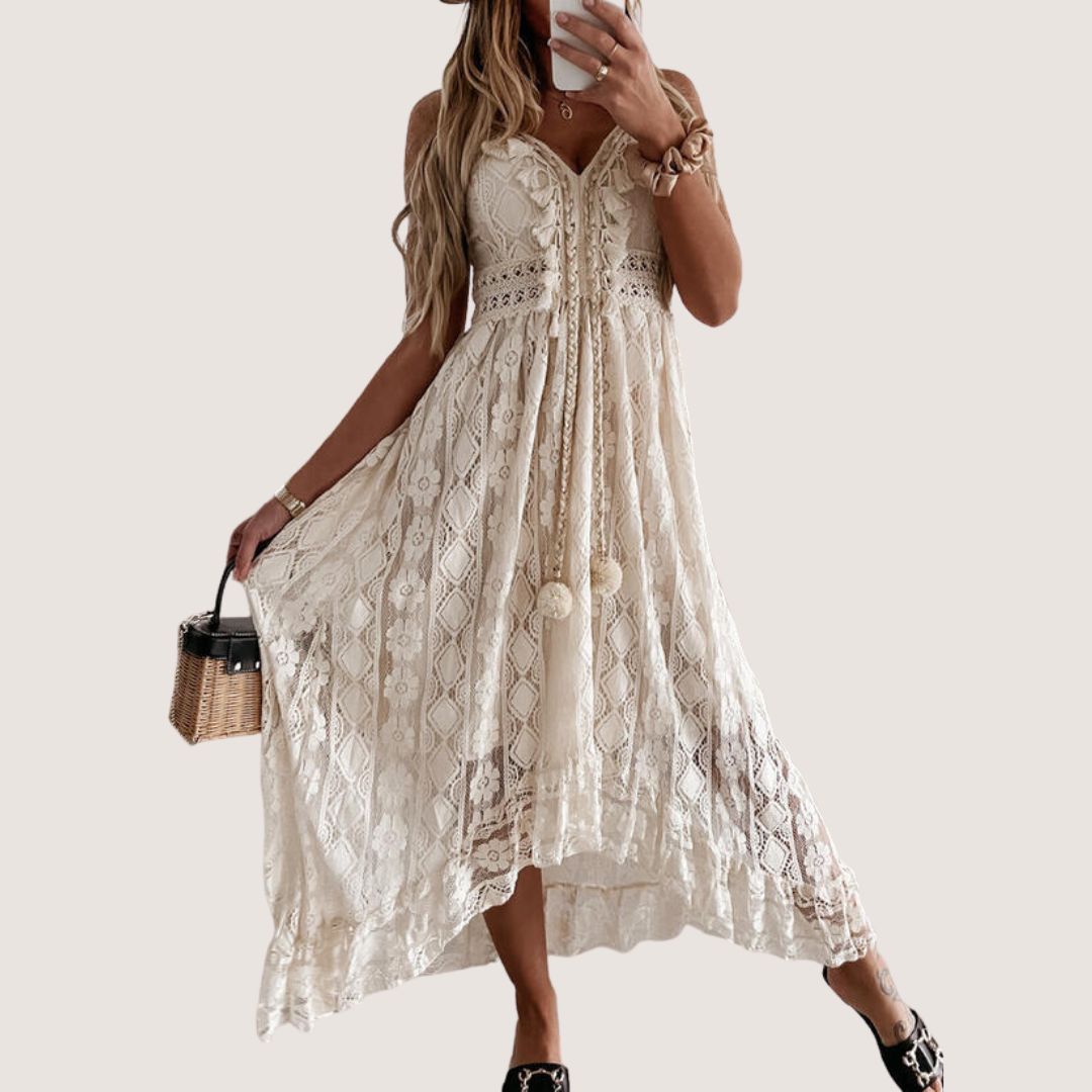 Flavia® | Bohemian Lace Midi Dress With High-Low Hem