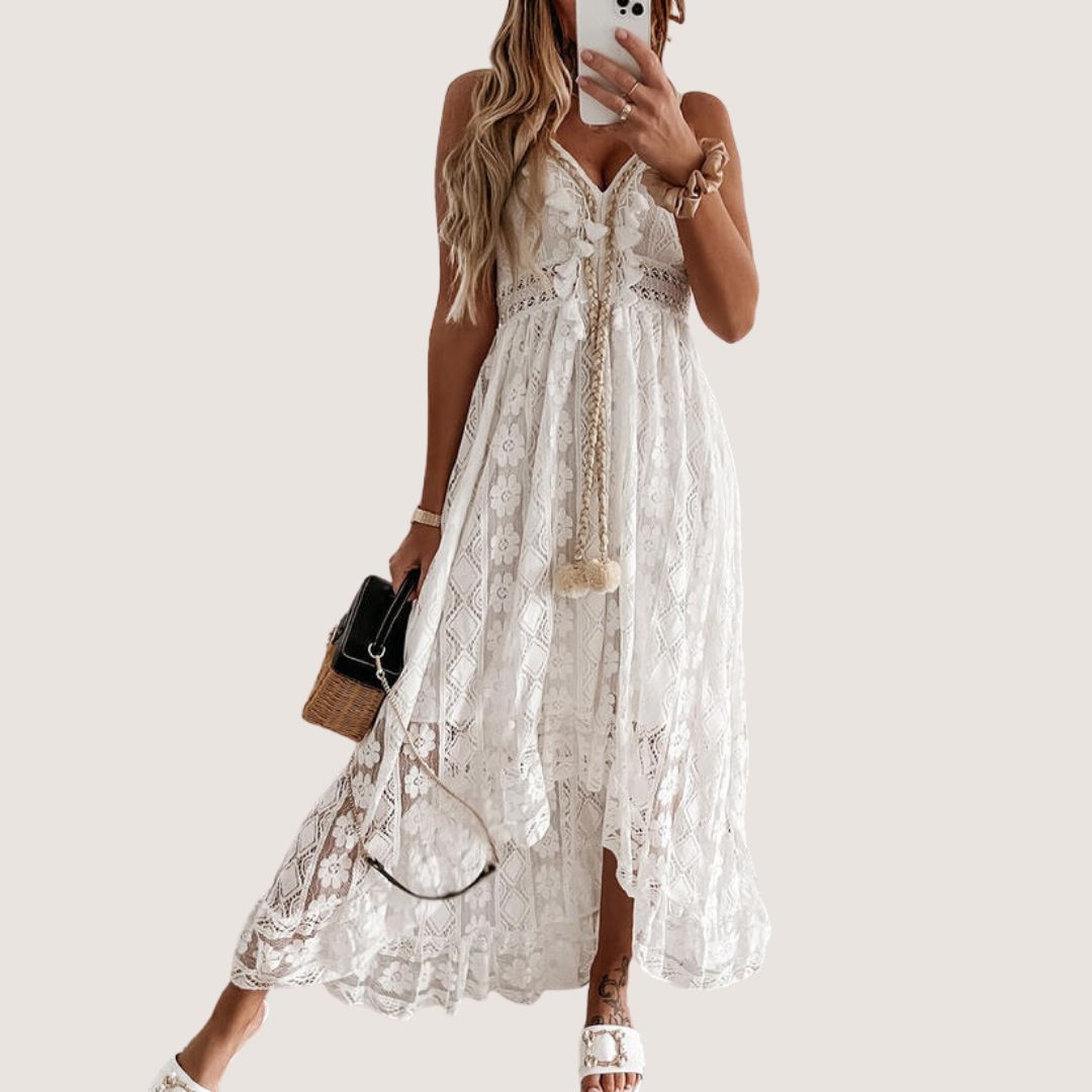 Flavia® | Bohemian Lace Midi Dress With High-Low Hem