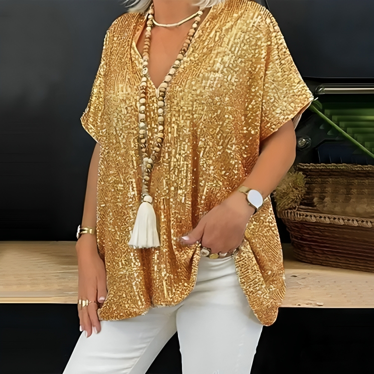 Ruby® | Loose V-Neck Sequin T-Shirt