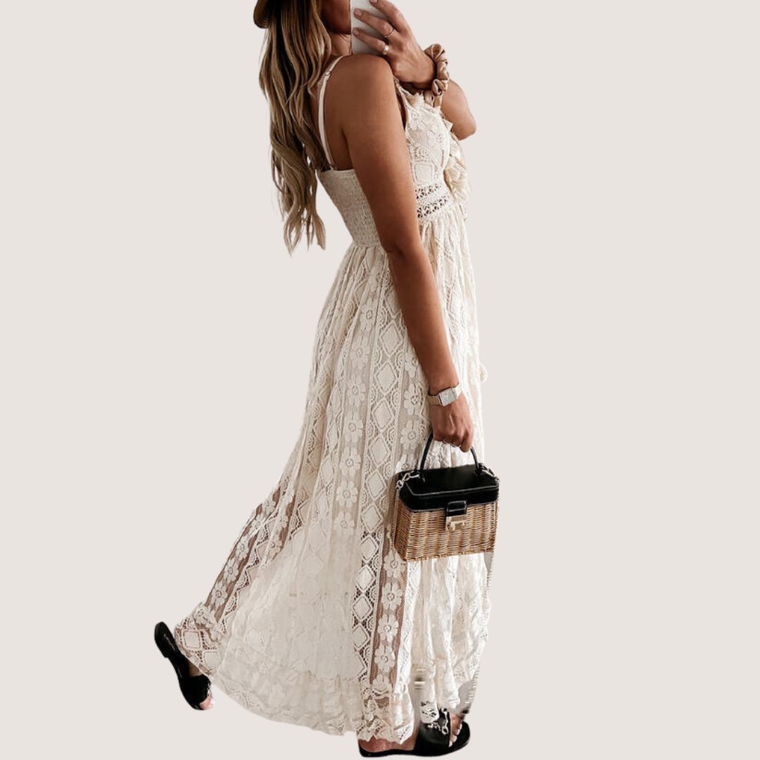 Flavia® | Bohemian Lace Midi Dress With High-Low Hem