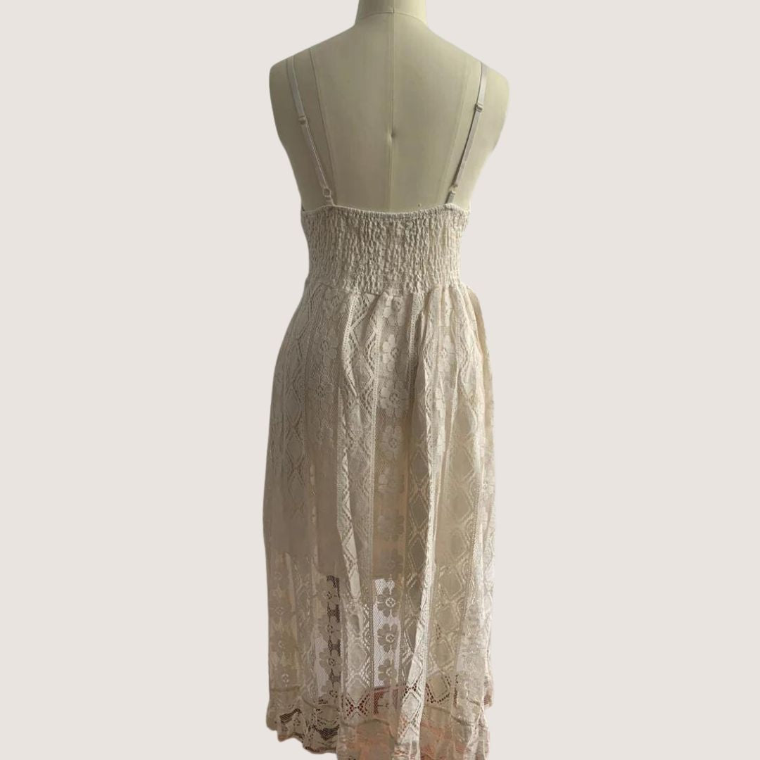Flavia® | Bohemian Lace Midi Dress With High-Low Hem